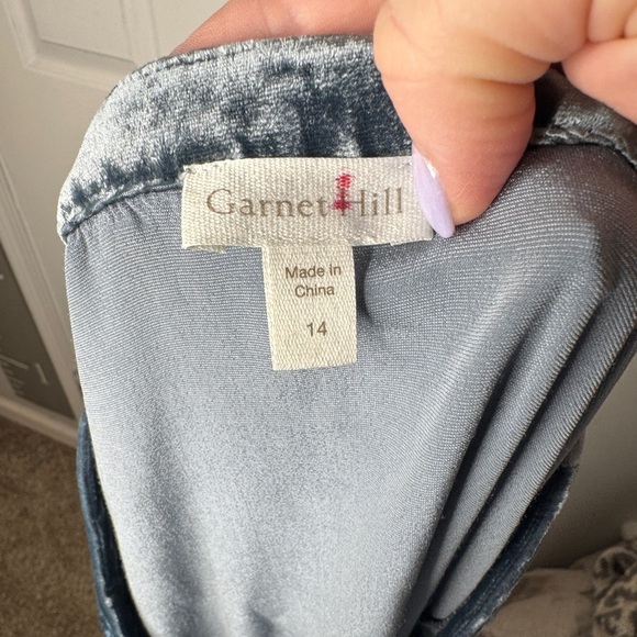 GARNET HILL Embroidered Yoke‎ Velvet Blouse Dusty Blue Size 14 Boho - Picture 3 of 7